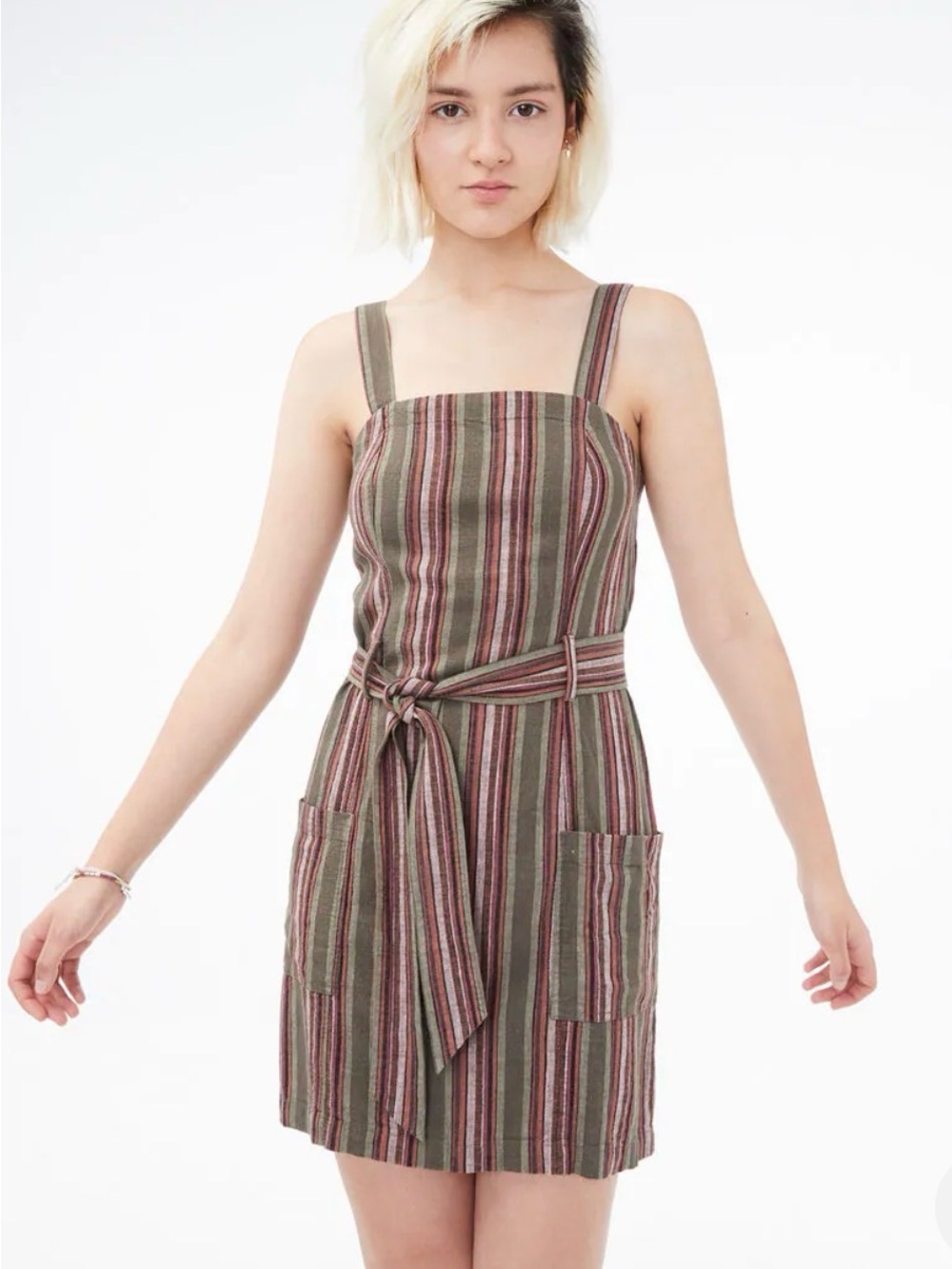 Aeropostale Olive and Burgundy Striped Belted Mini Dress